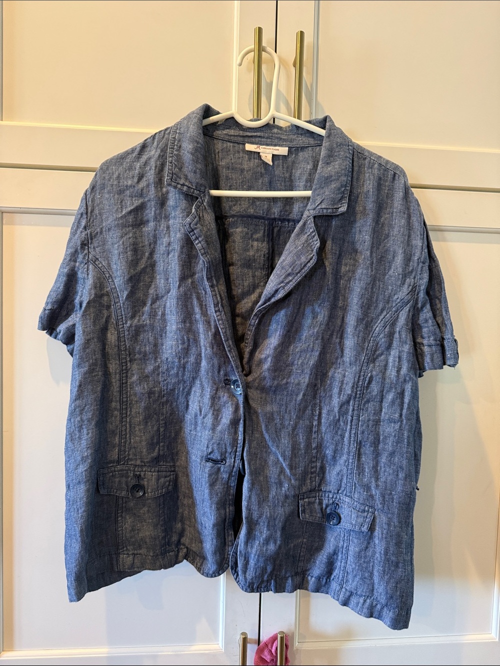 JM Collection Blue Short-Sleeve Linen Blazer XL